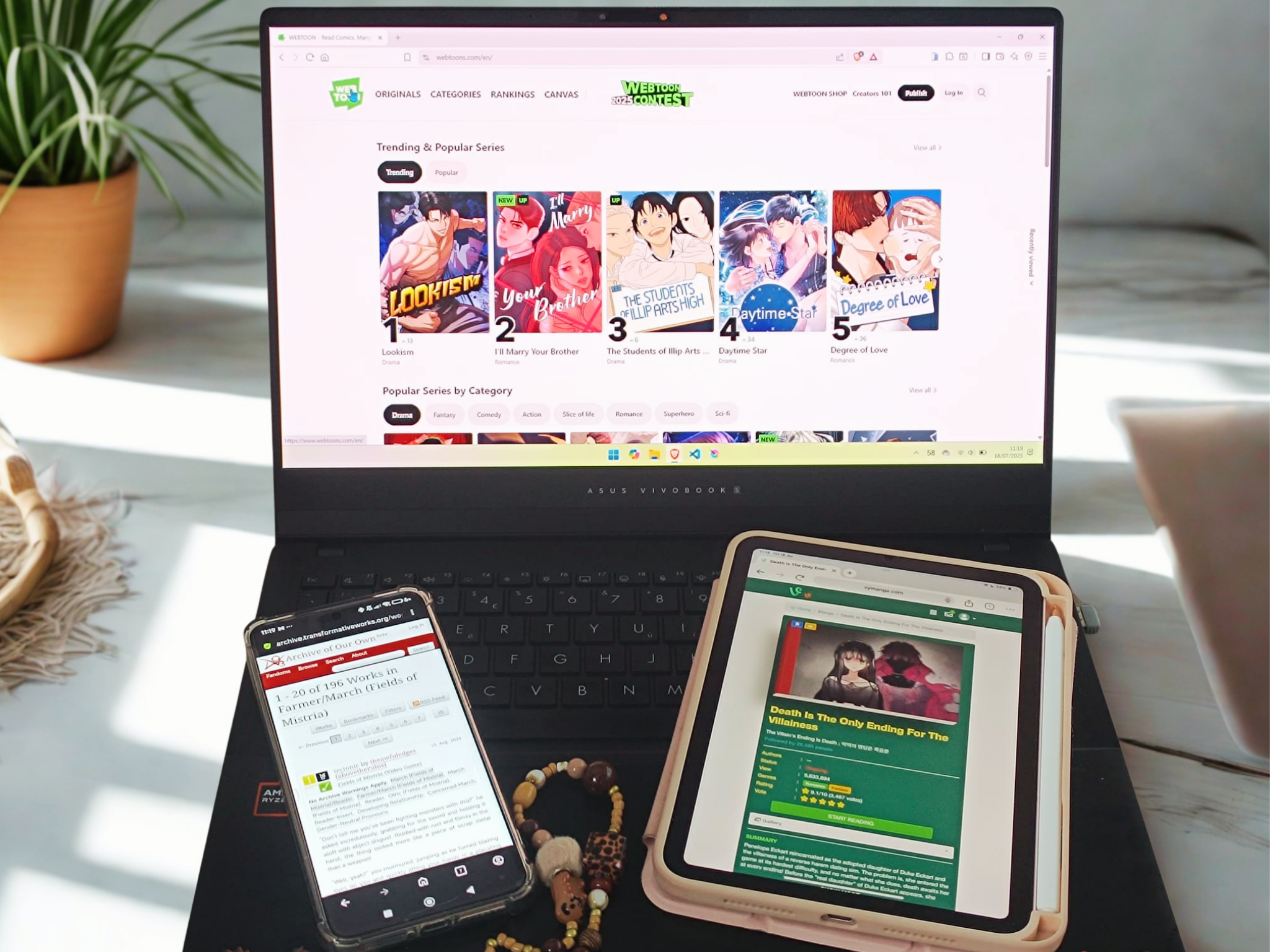 Multiple devices showing reading apps